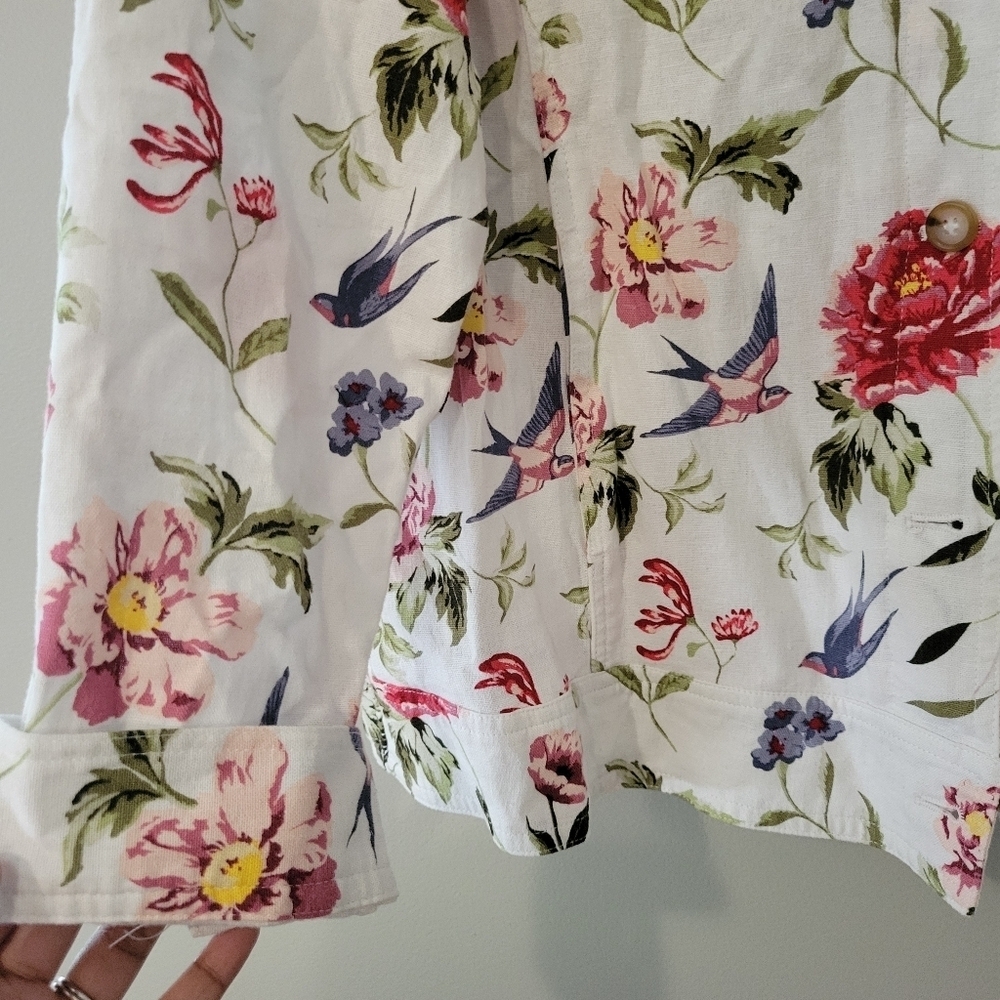 Tahari Women's Plus Size White Floral Linen Blend Shirt Jacket. Size 1X Coastal - Picture 7 of 13